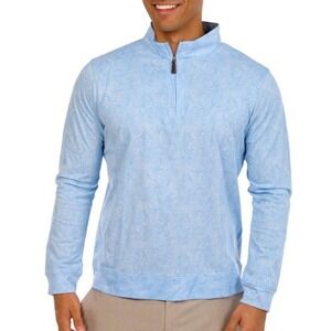 NWT! Tailorbyrd Mens Blue Tropical Leaf Print Quarter Zip Pullover‎ Size M